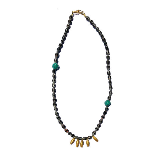 Roja black, turquoise and gold paper necklace